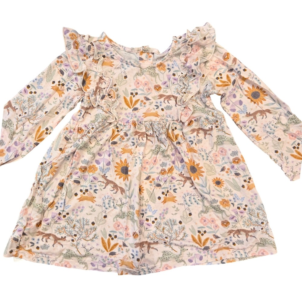 Magnetic Me Girls Woodland Floral Ruffle Long Sleeve‎ Modal Dress 18-24 Months